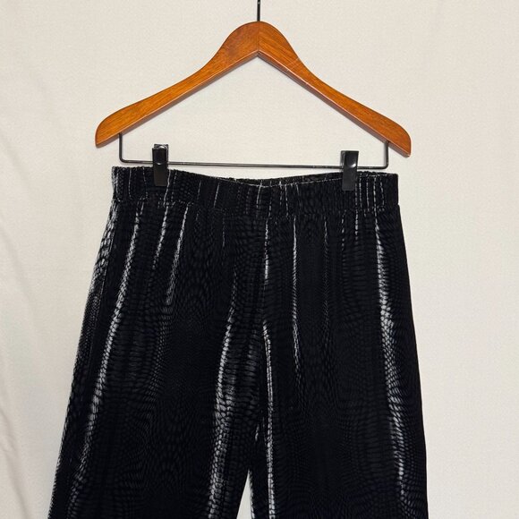 Vintage Hartell Silk Velvet Black Gray Digital Wave Print Wide Crop Leg Pants - Picture 2 of 10